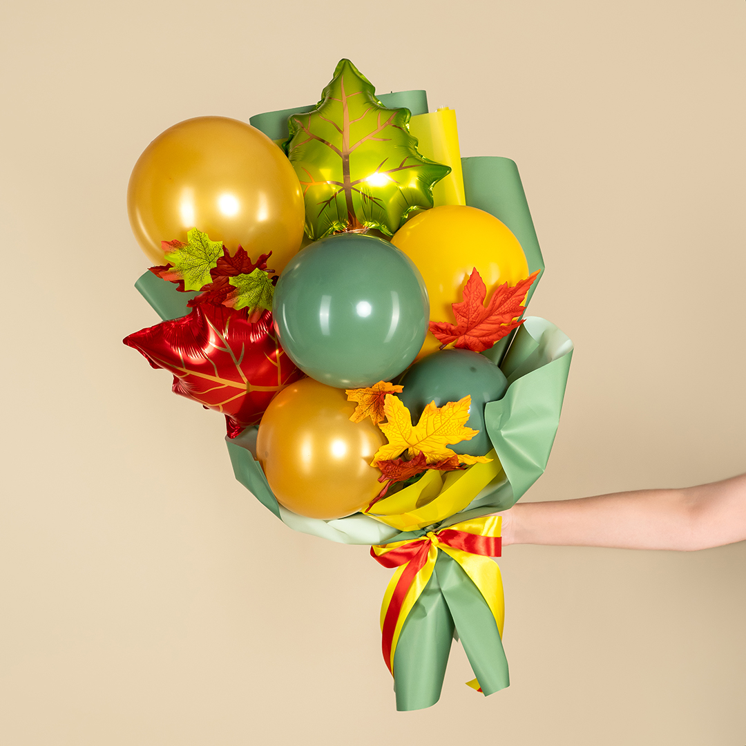 Шар с клапаном (14''/36 см) Мини-фигура, Кленовый лист, Зеленый, 5 шт. в уп.